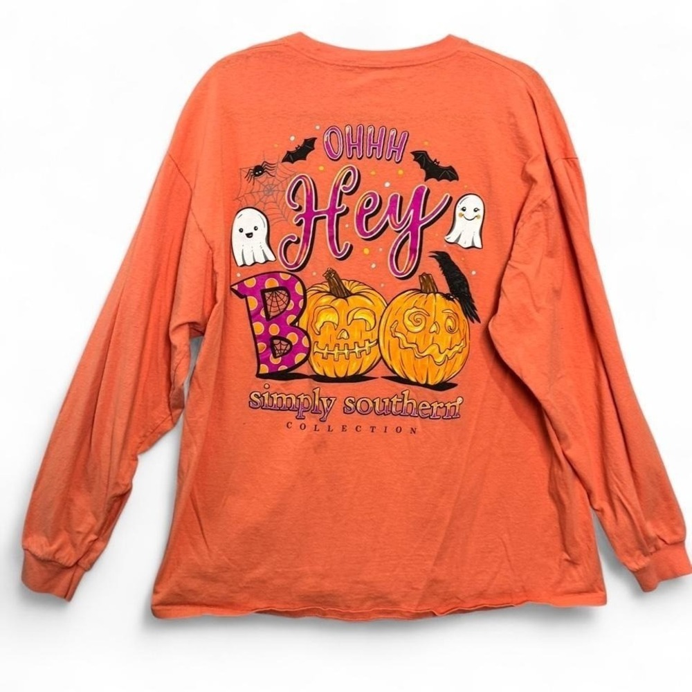 Simply Southern Ohhh Hey Boo Halloween Long Sleeve Tee Orange Fall Sz XL Holiday